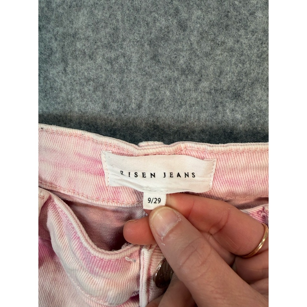 Risen Jeans Pink Acid Wash Wide Leg Raw Hem Cropped Jeans Size 9/29 - Picture 2 of 8
